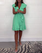 V-neck Waist-controlled Skirt Ruffled Solid Color Dress Women