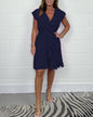 V-neck Waist-controlled Skirt Ruffled Solid Color Dress Women