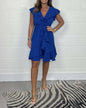 V-neck Waist-controlled Skirt Ruffled Solid Color Dress Women